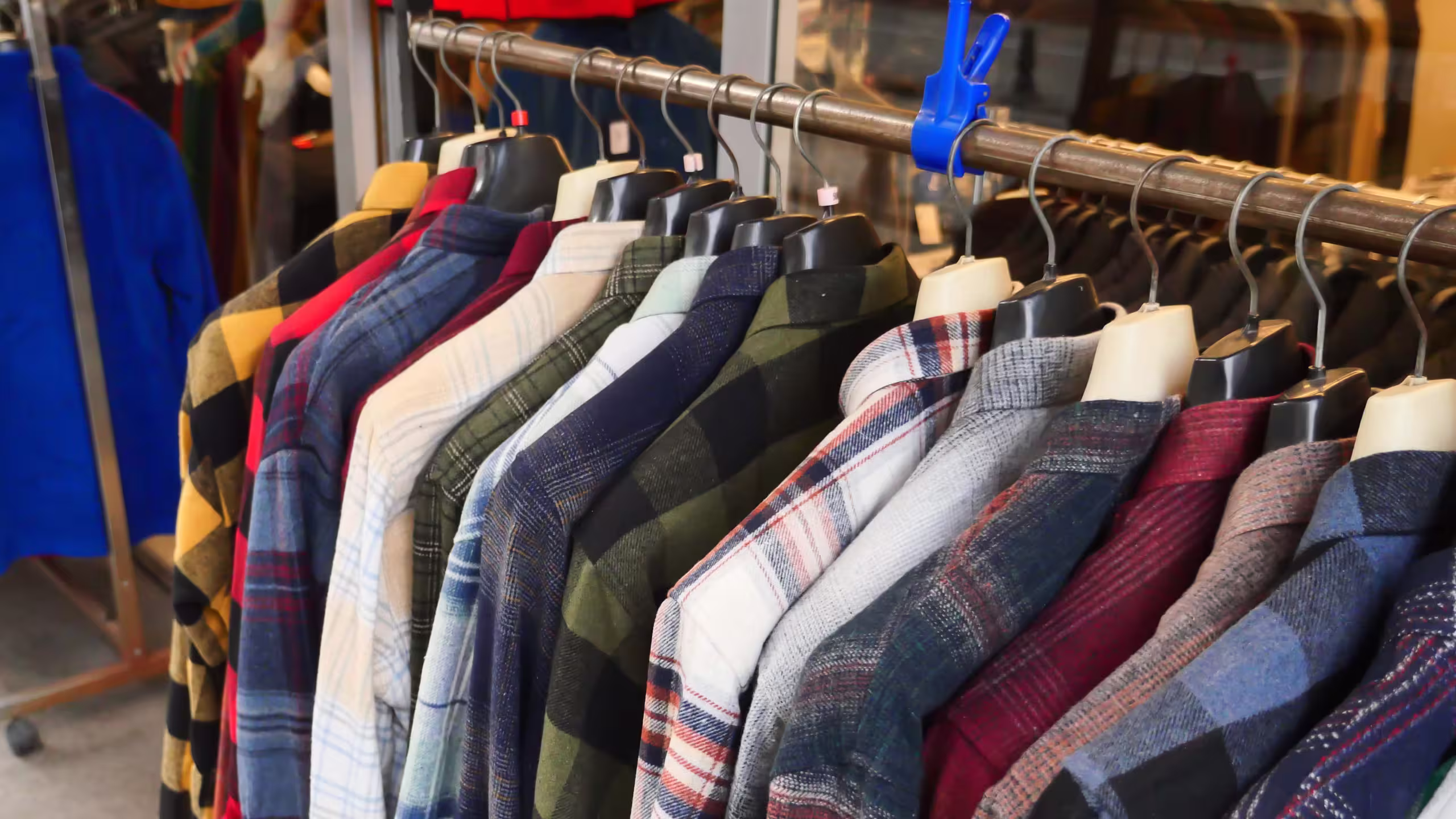 flannels hanging on a rack