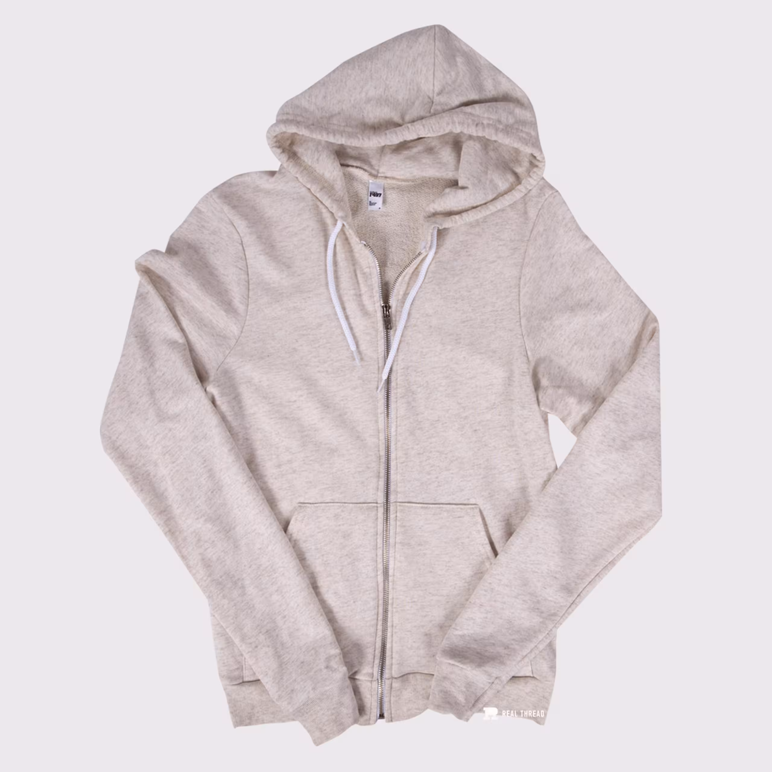 light tan zip-up hoodie laying flat