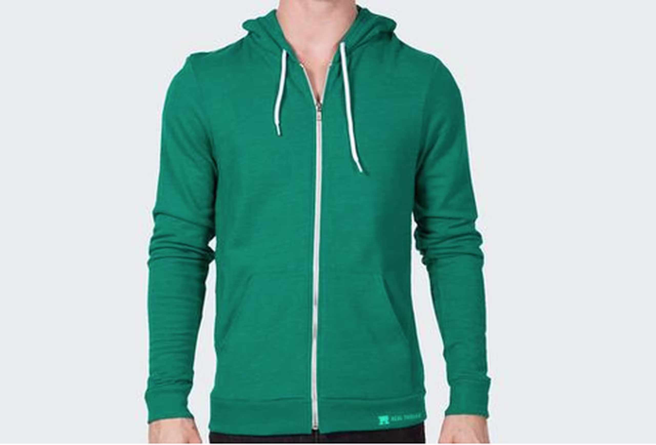 green zip-up hoodie