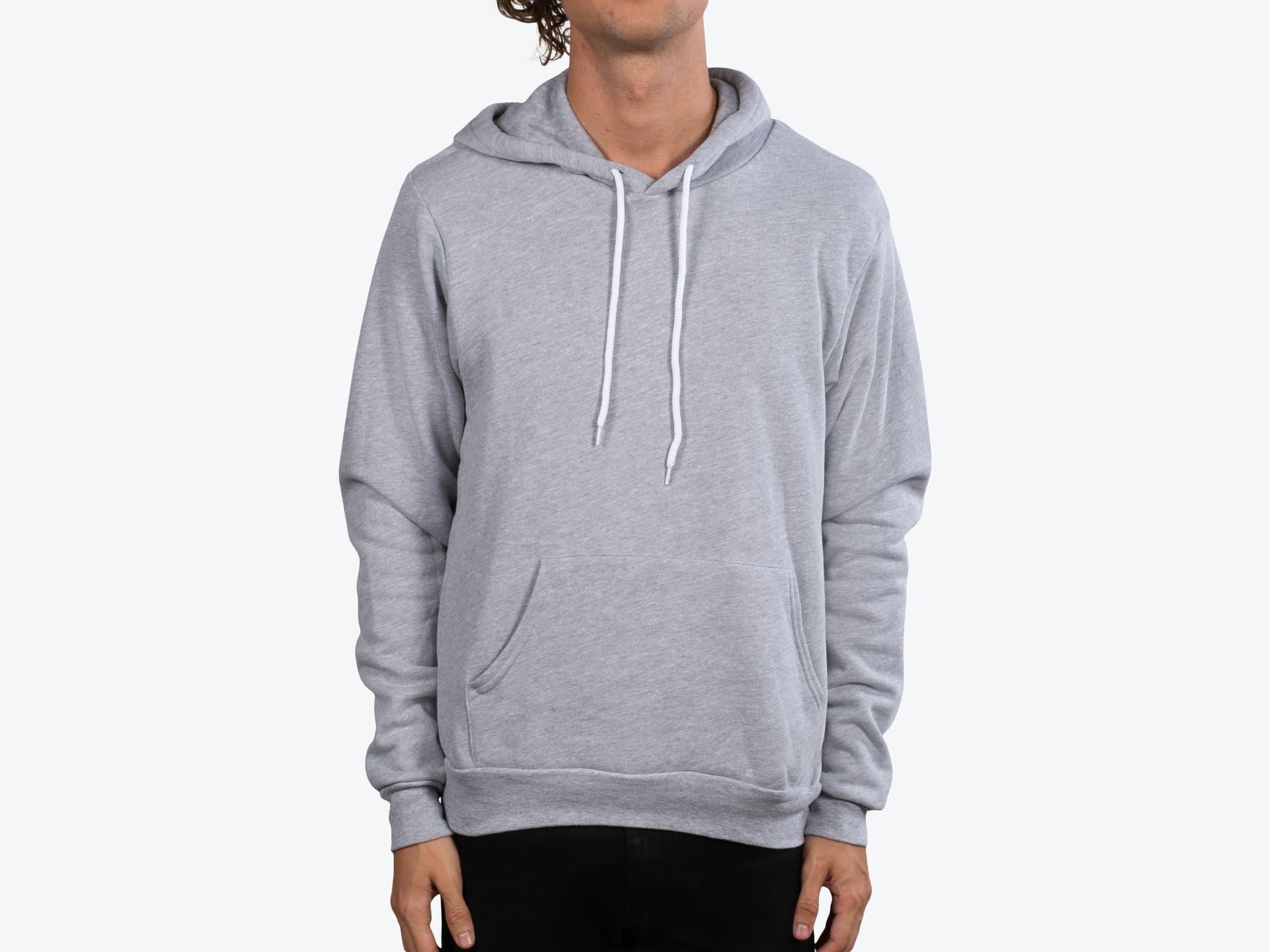Bella+Canvas 3719 Unisex Sponge Fleece Pullover Hoodie in Athletic Heather (model:male, size:medium, view:front)