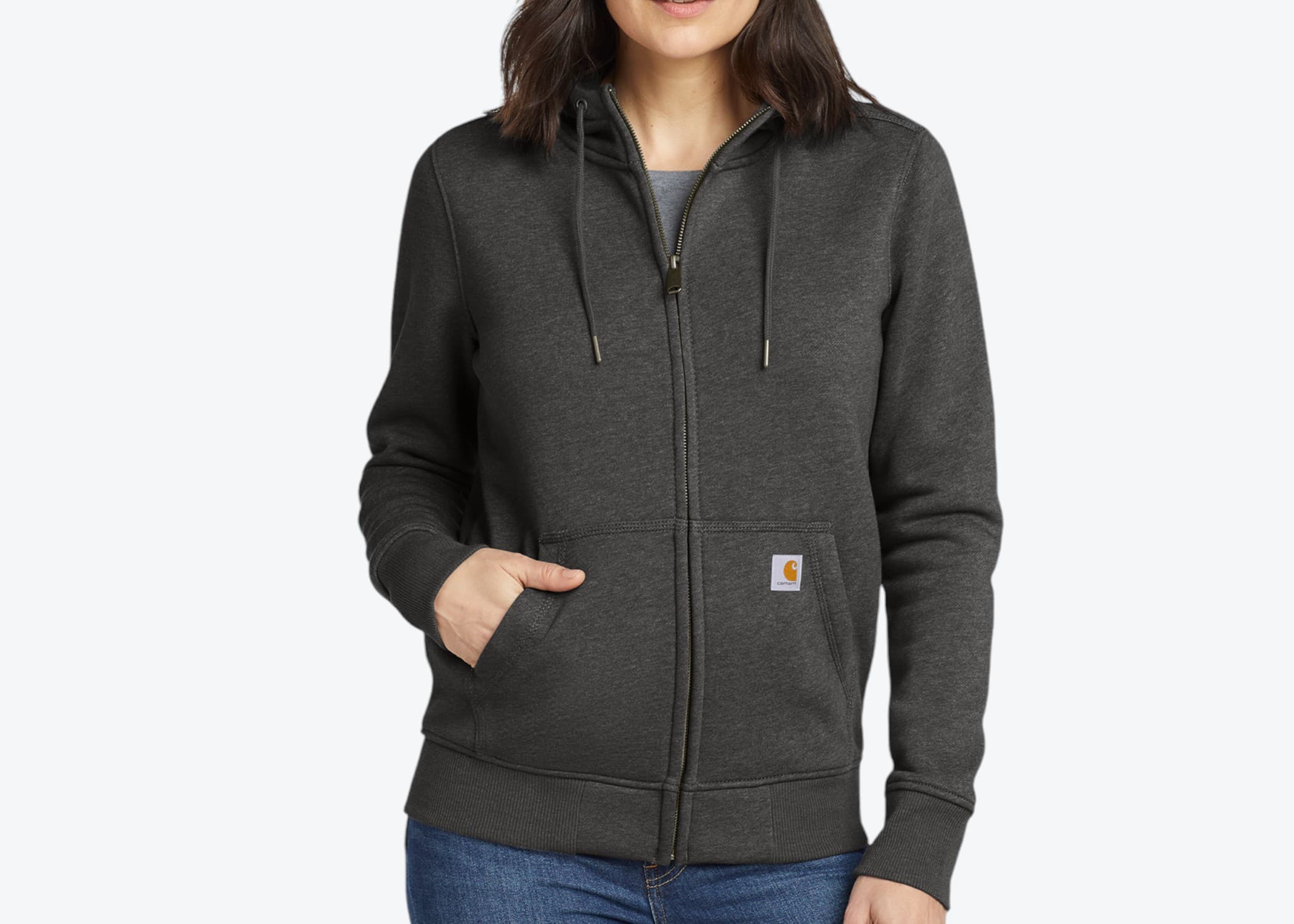 Carhartt CT102788 Women’s Clarksburg Full-Zip Hoodie in Carbon Heather (size:small, view:front)