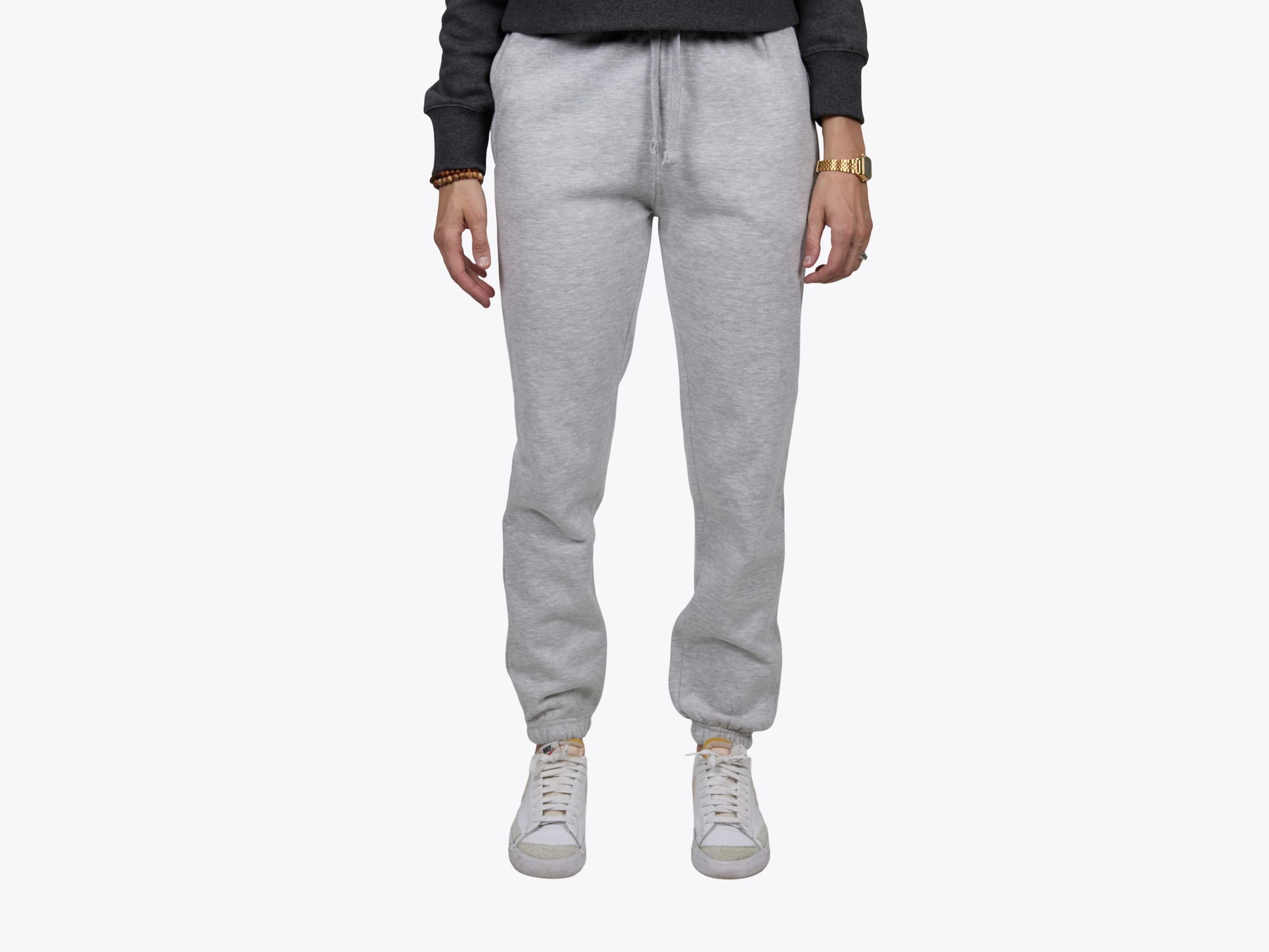 District DT6110 Women’s V.I.T.™ Fleece Sweatpant in Light Heather Grey (model:female, size:small, view:front)