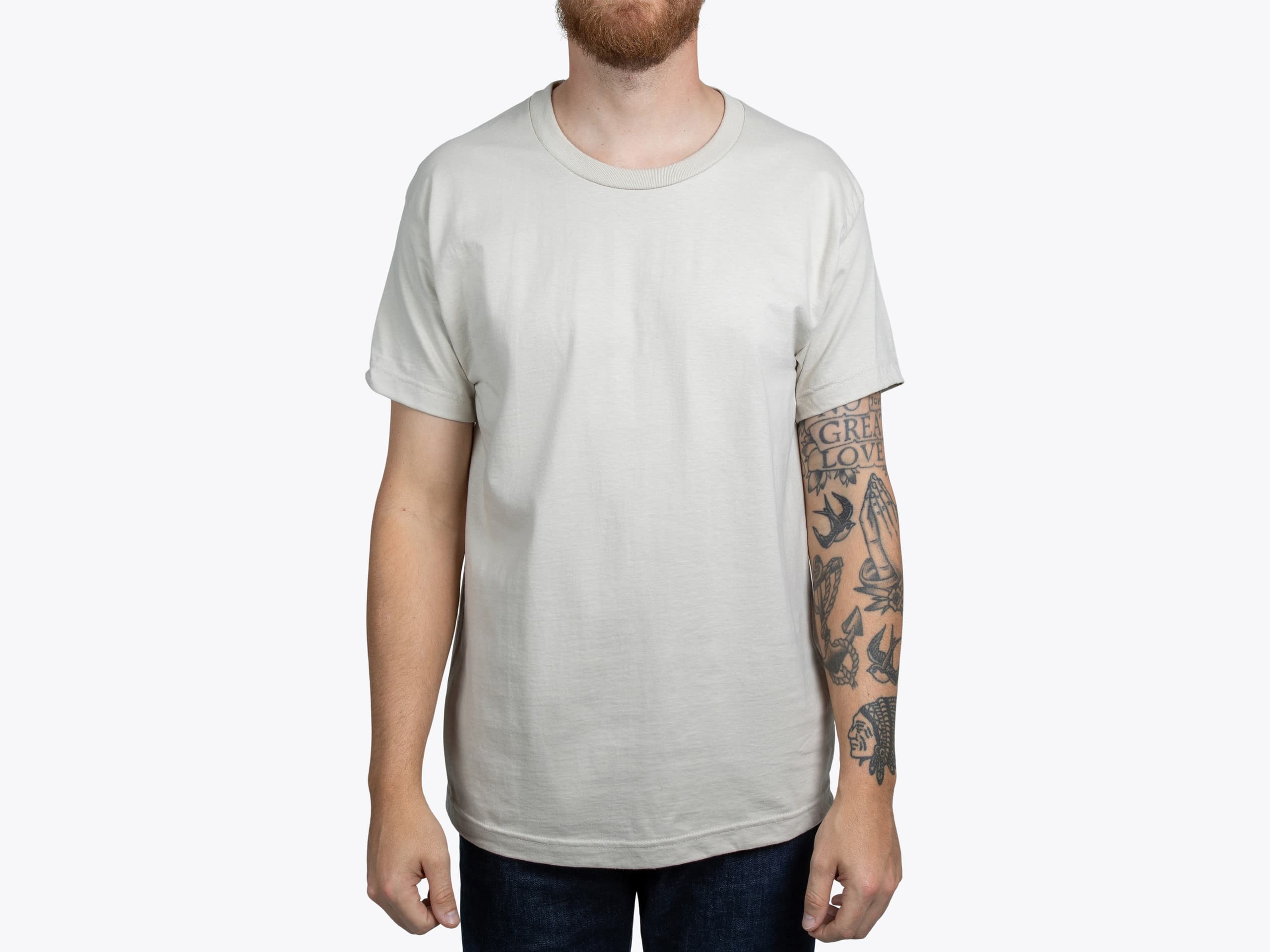 Hanes 5180 Hanes Beefy-T Adult Short-Sleeve T-Shirt in Sand (model:male, size:medium, view:front)