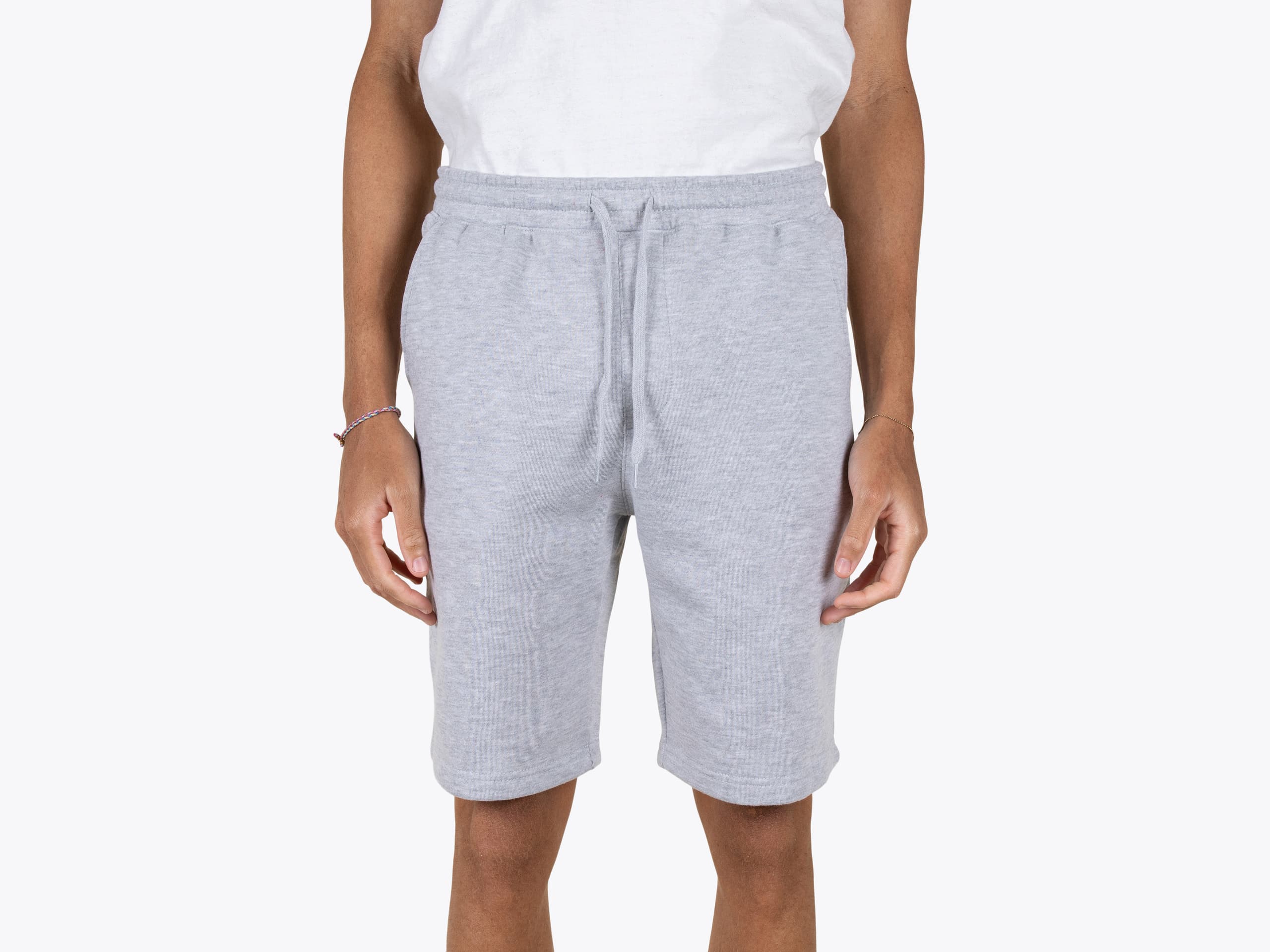 Independent Trading Co IND20SRT Midweight Fleece Shorts in Grey Heather (model:male, size:medium, view:front)