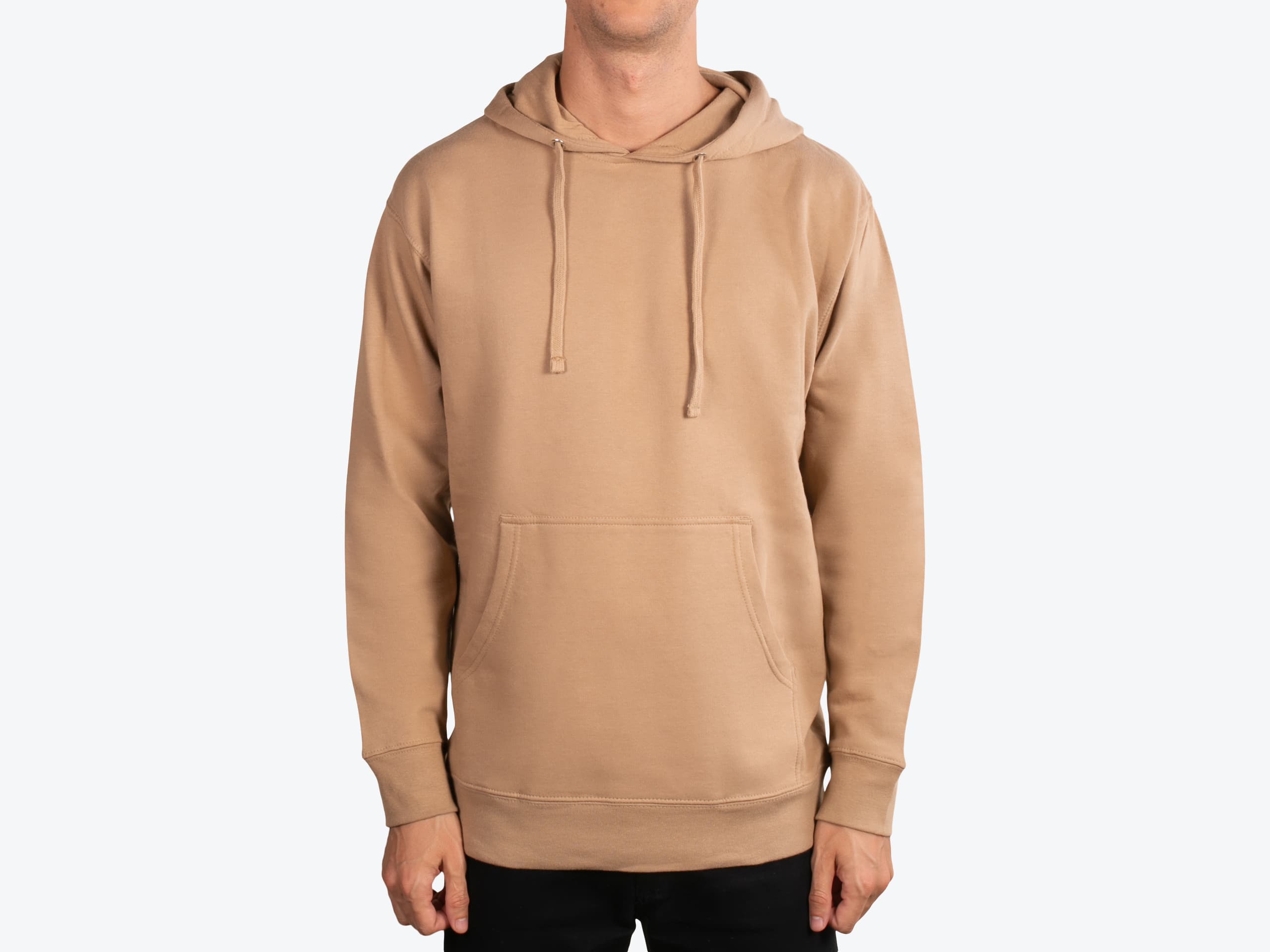 Independent Trading Co SS4500 Midweight Pullover Hoodie in Sandstone (model:male, size:medium, view:front)