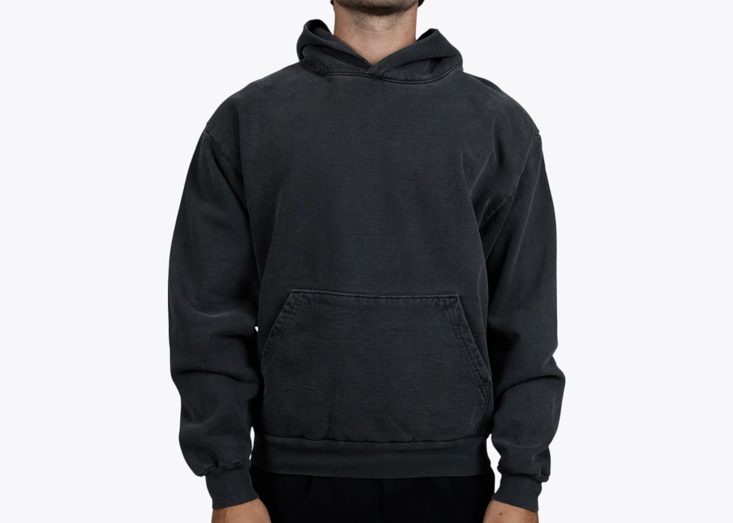 Los Angeles Apparel HF09GD Heavy Fleece Hood in Vintage Black (model:male, size:medium, view:front)