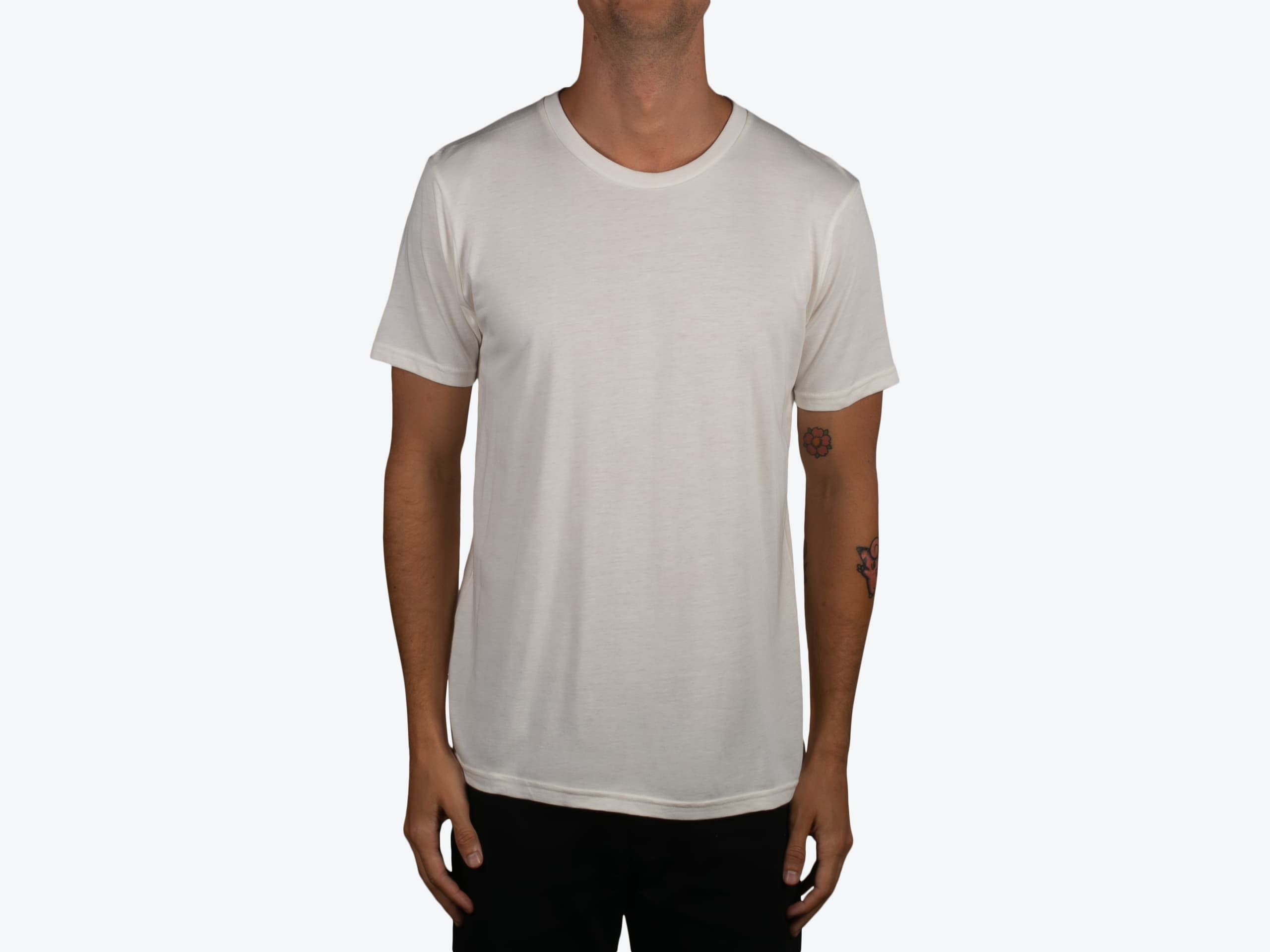 Royal Apparel 64051 Unisex Viscose Hemp Organic Tee in Sand (model:male, size:medium, view:front)