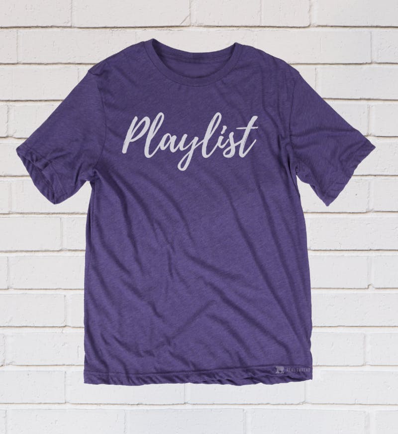 purple shirt with playlist font purple shirt with playlist font